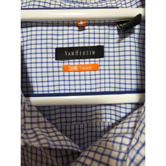 Van Heusen Traveler Mens XL Blue Checkered Long Sleeve Button Down‎ Dress Shirt - Picture 4 of 4